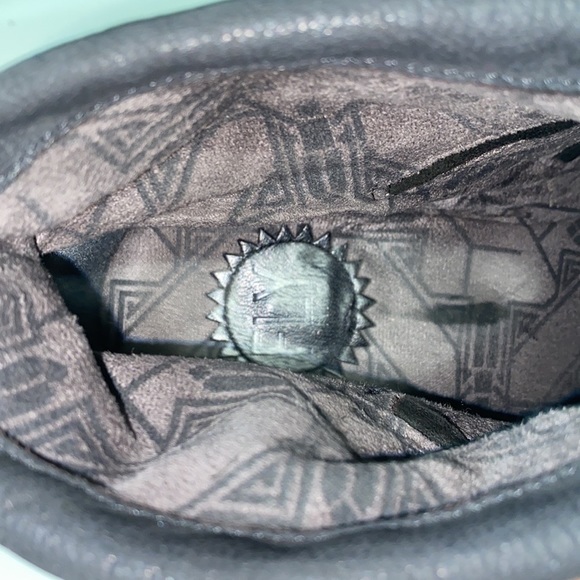 FLY LONDON Leather Moto Zip Chunky Metallic Heeled Booties - Picture 6 of 7